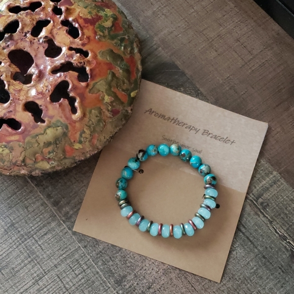 SleepingRiver Jewelry - Imperial Jasper & Aquamarine Aromatherapy Bracelet